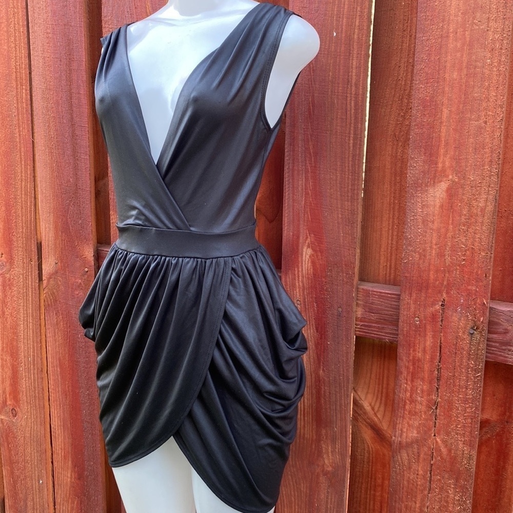 Good Time USA Women’s Sexy Wrap Cocktail Mini Black Dress Size S - Picture 8 of 9